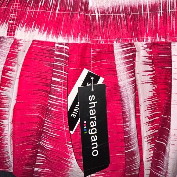 Vintage Sharagano Red & Magenta A-Line Pleated Skirt with Pockets & Belt Loops 6 - Picture 3 of 9